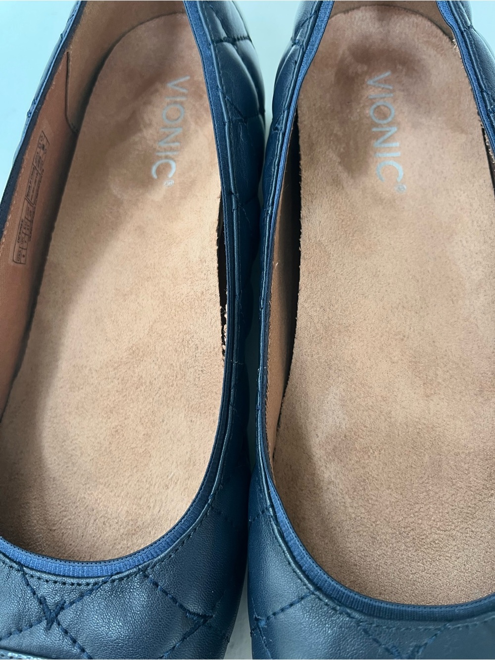 Vionic Navy Quilted Ballet Flat with Patent Cap Toe - Picture 9 of 9